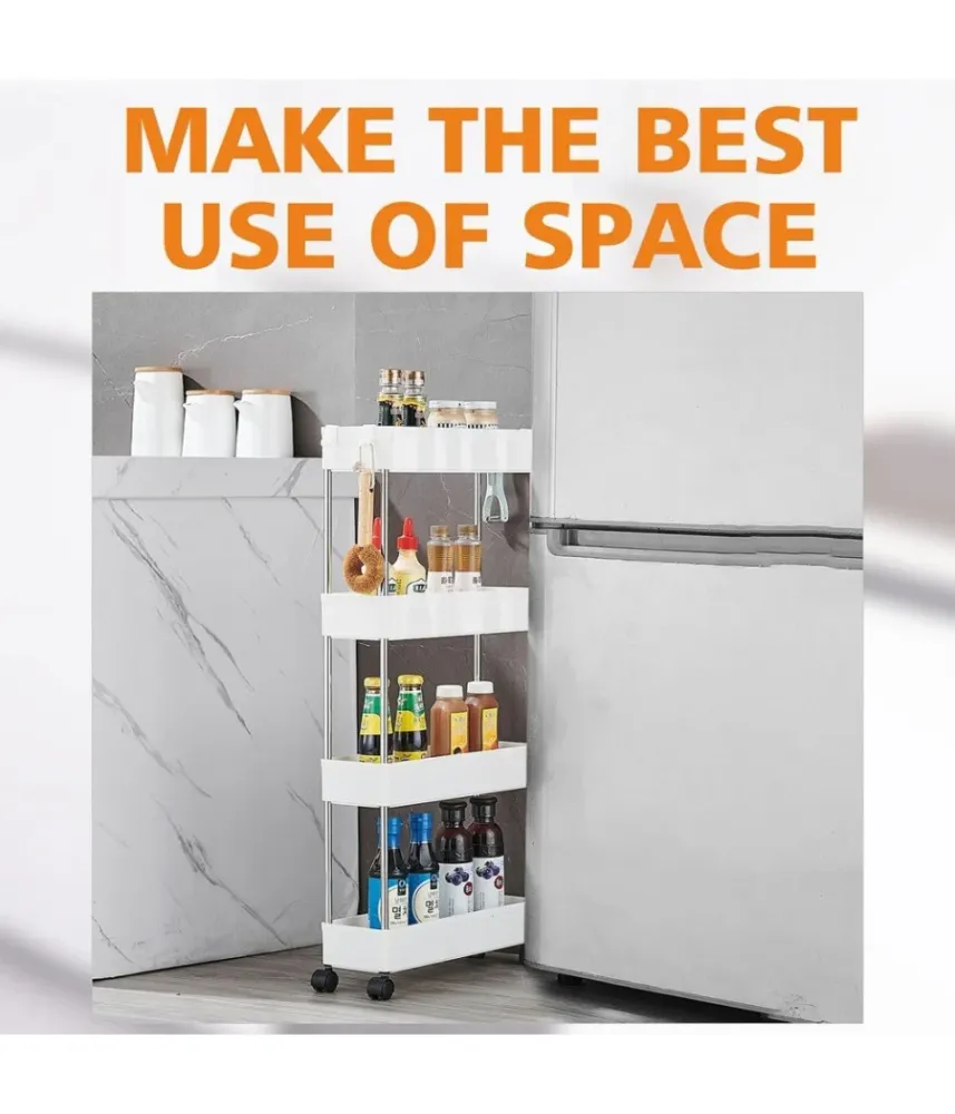 Carrello Portaoggetti 4 Livelli Salvaspazio 4 Ruote Scaffale Per Cucina Bagno