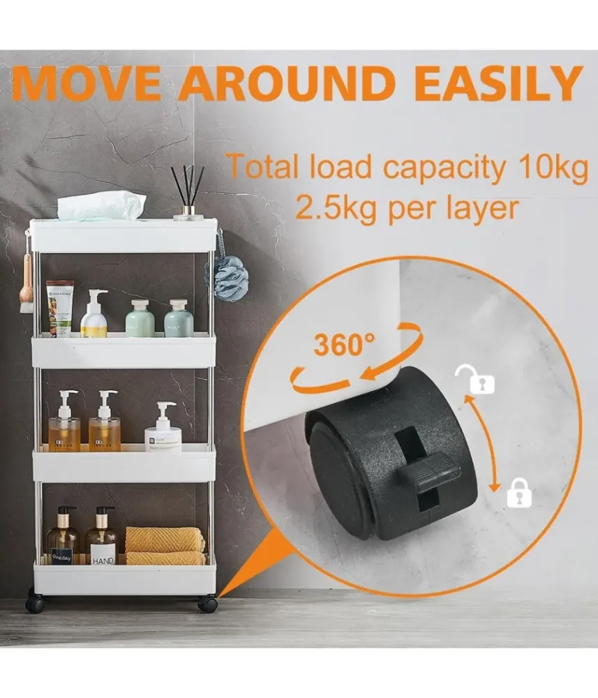 Carrello Portaoggetti 4 Livelli Salvaspazio 4 Ruote Scaffale Per Cucina Bagno