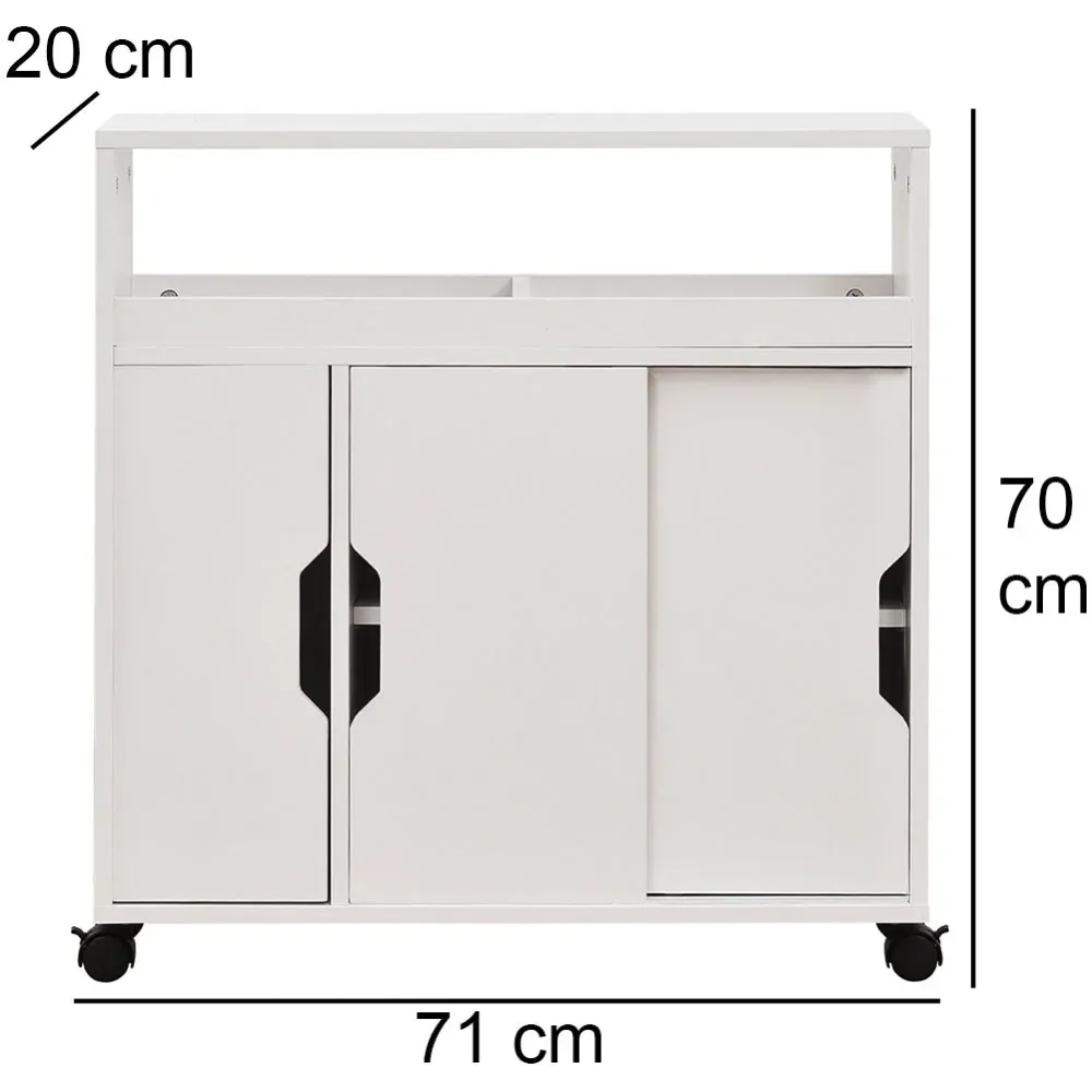 Carrello Portaoggetti Salvaspazio Legno Bianco con 3Ante e 4Ruote Slim