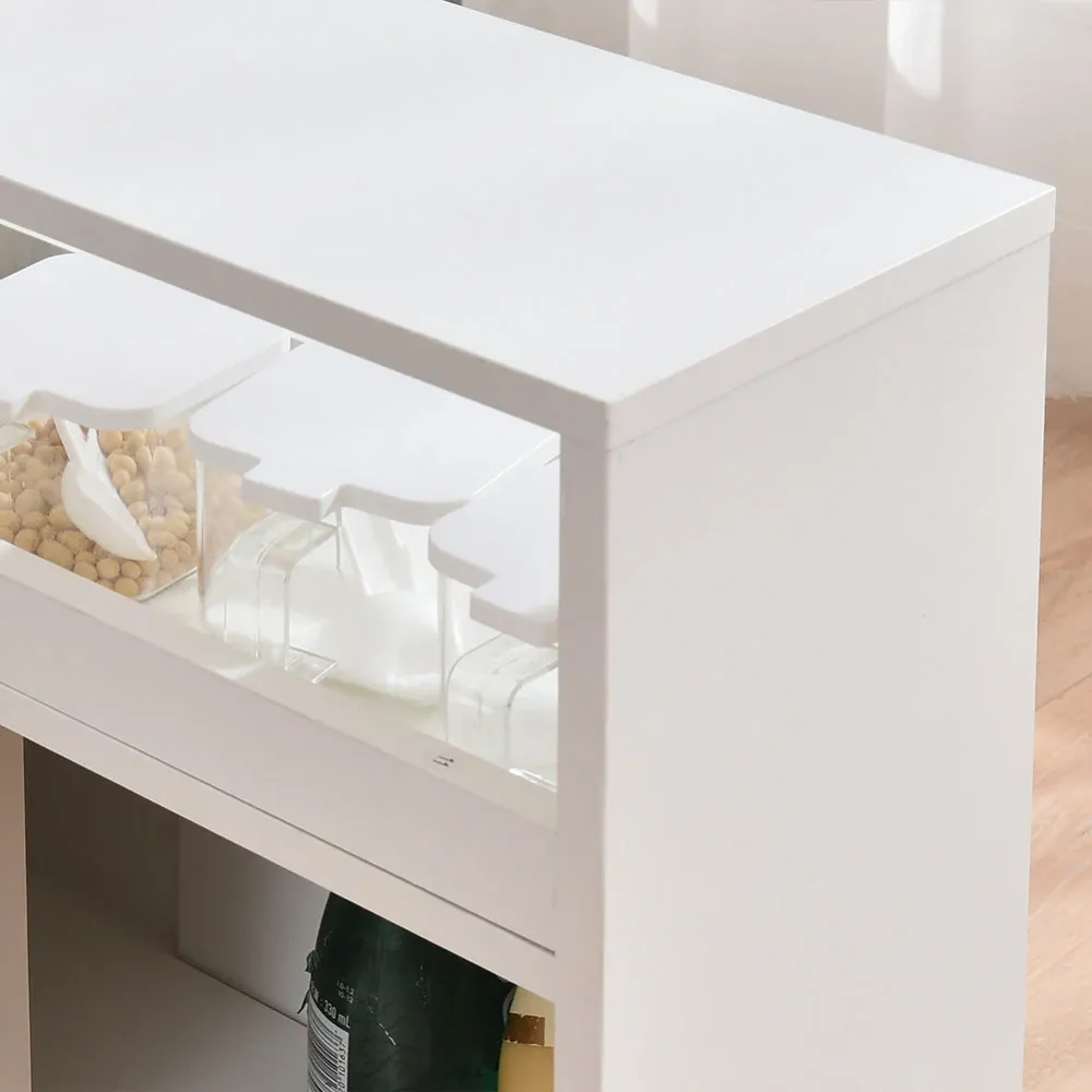Carrello Portaoggetti Salvaspazio Legno Bianco con 3Ante e 4Ruote Slim