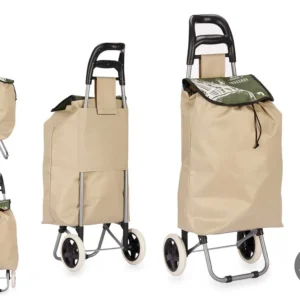 Carrello Portaspesa Metallo Zincato con Maniglia e 2 Ruote Borsa 33L Beige/Verde