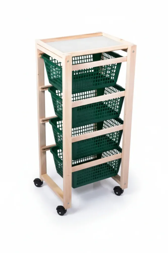Carrello Portatutto Ercolino Legno Naturale Con Ruote Cm.37X30X85H.