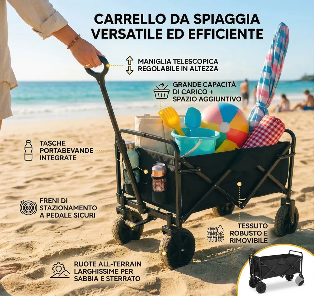 Carrello Portatutto Pieghevole – Portata 65kg, 96L – Nero