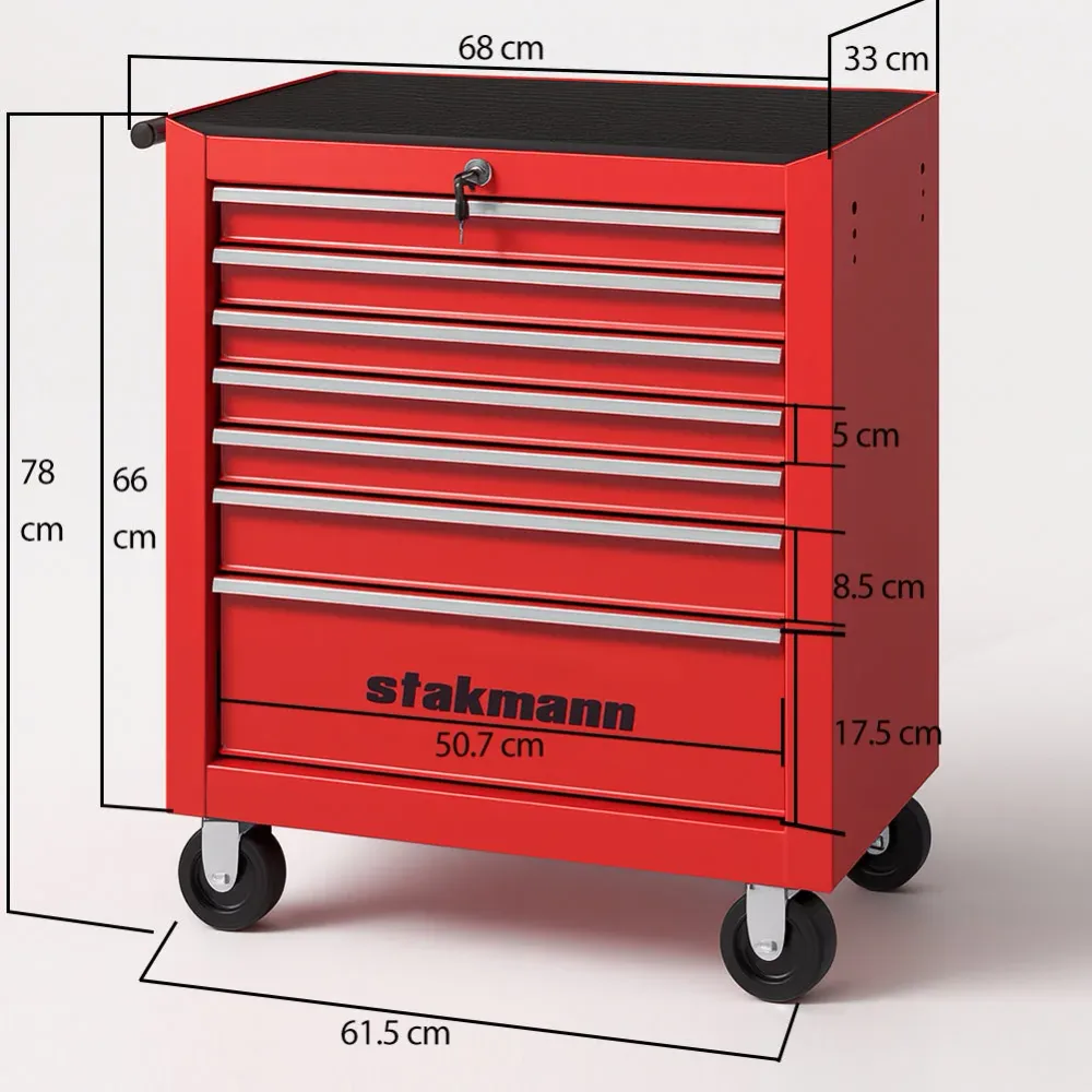 Carrello Portautensili 7 Cassetti Mobiletto con 4 Ruote Maniglia per Garage Officina Rosso