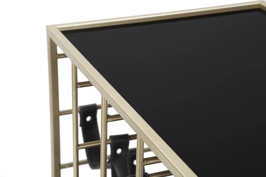 Carrello portavivande con portabottiglie metallo dorato e vetro nero cm 79x39x82h