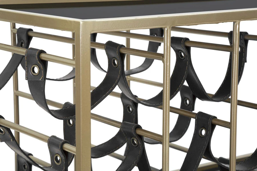 Carrello portavivande con portabottiglie metallo dorato e vetro nero cm 79x39x82h