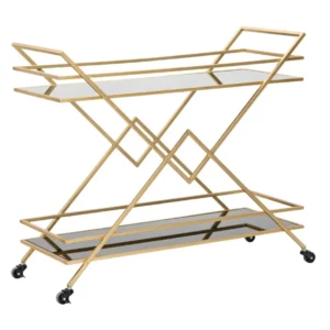 Carrello portavivande metallo dorato ripiani vetro cm 90x40x80h