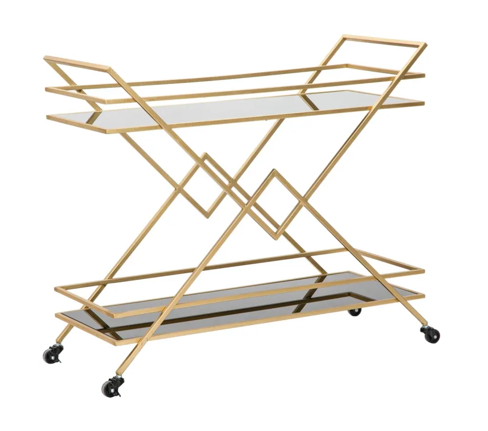 Carrello portavivande metallo dorato ripiani vetro cm 90x40x80h