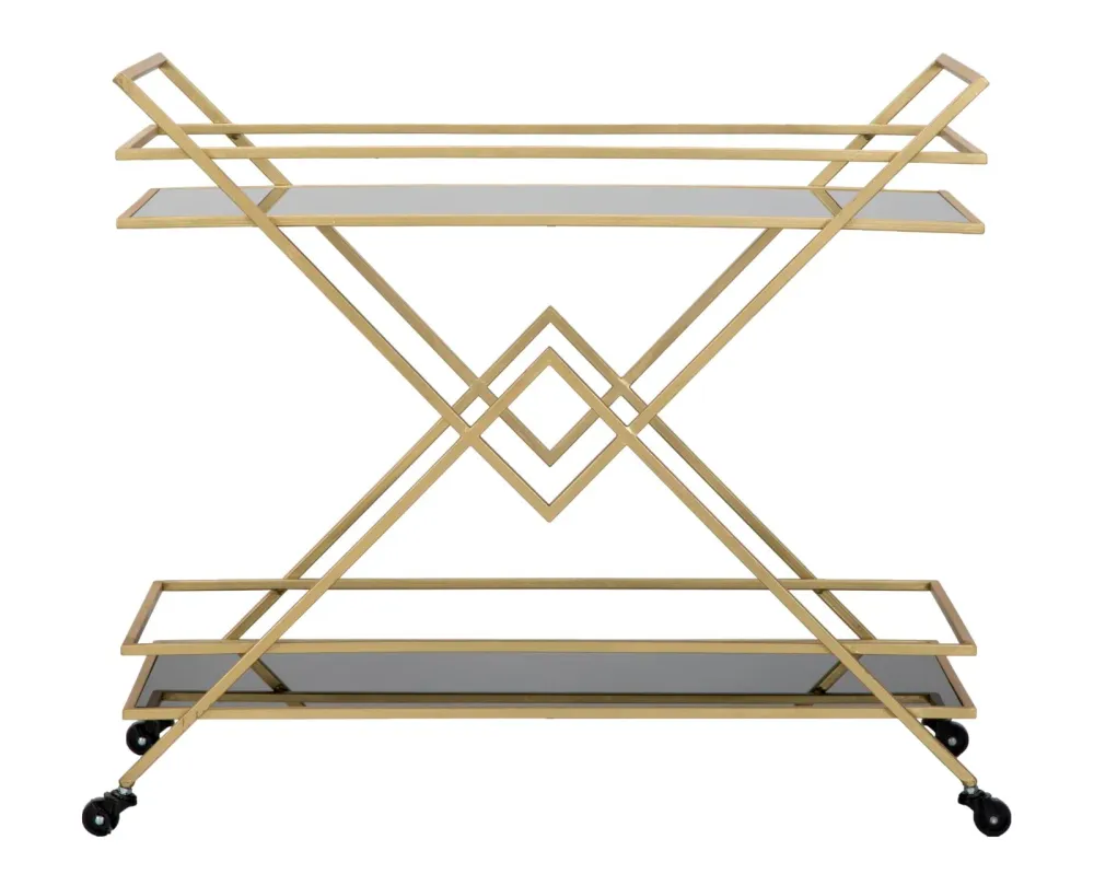 Carrello portavivande metallo dorato ripiani vetro cm 90x40x80h