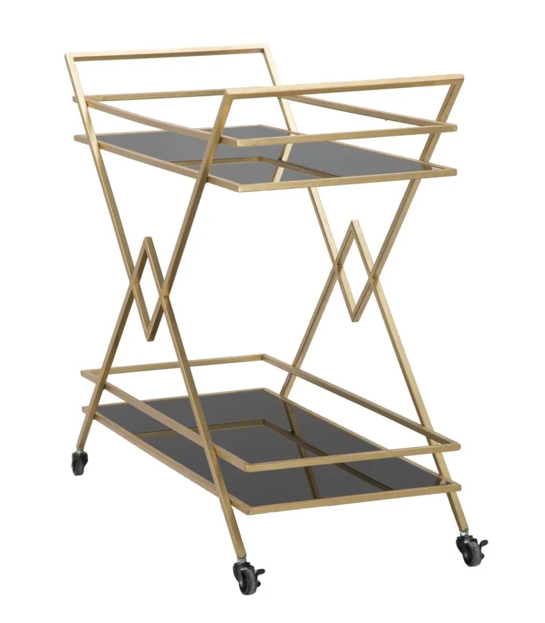 Carrello portavivande metallo dorato ripiani vetro cm 90x40x80h
