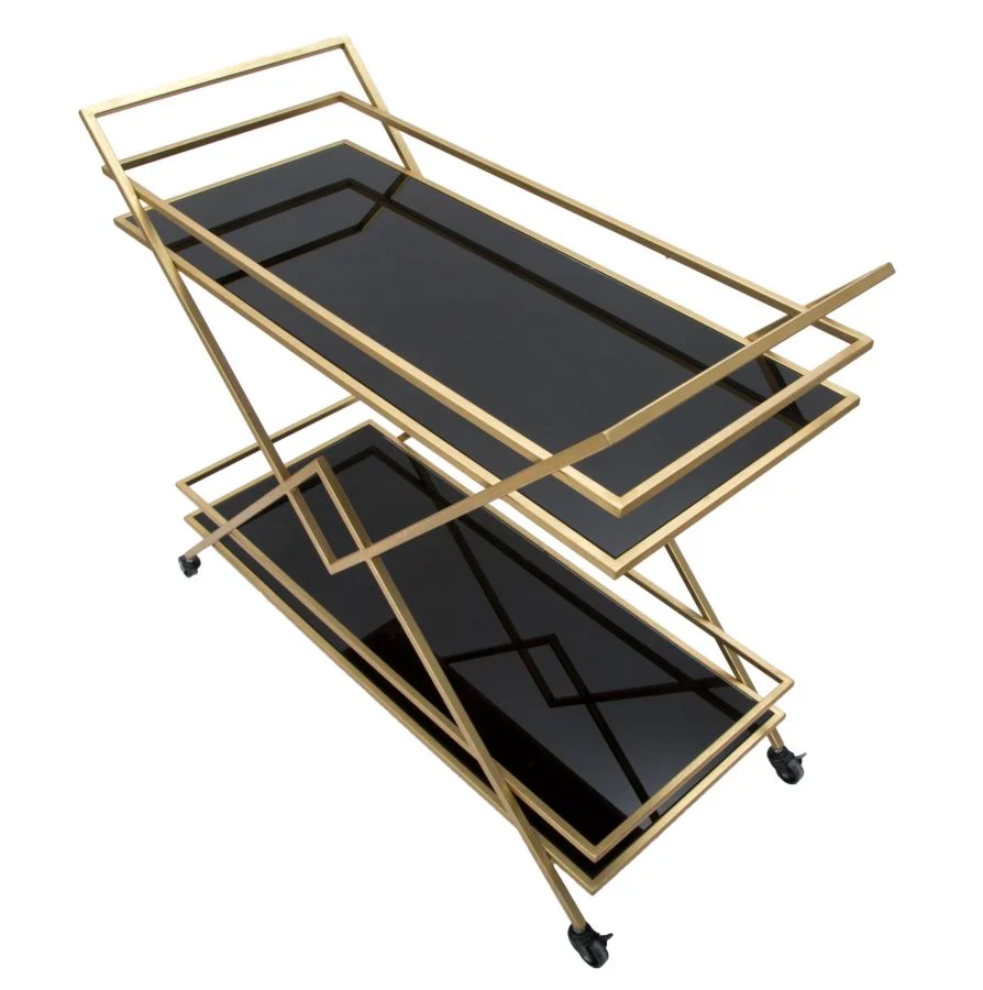 Carrello portavivande metallo dorato ripiani vetro cm 90x40x80h