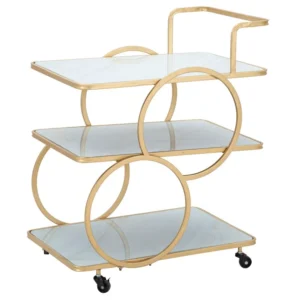 Carrello portavivande 3 ripiani vetro struttura metallo dorato cm 64x46x79h