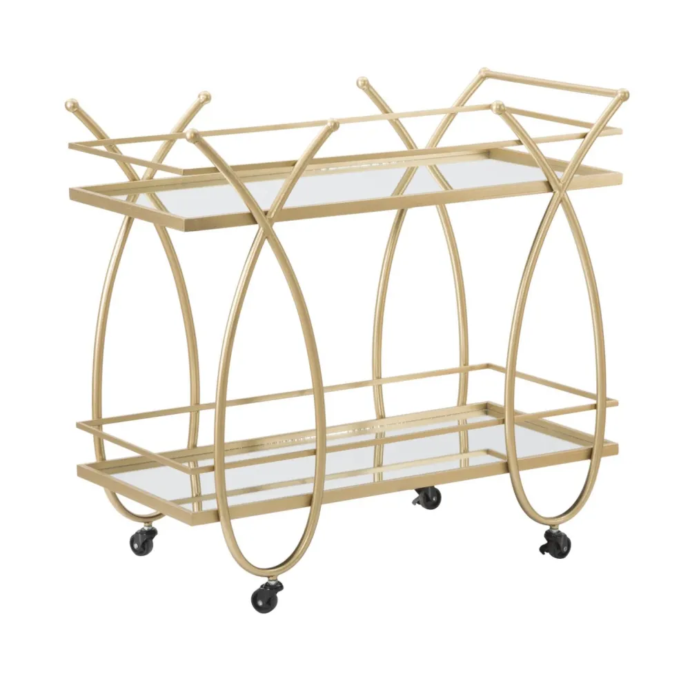 Carrello "Ribbon" struttura ferro color oro con ruote e 2 ripiani per interni