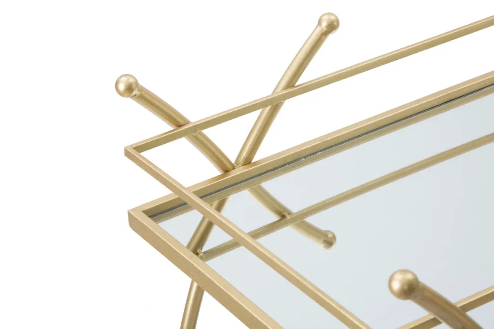 Carrello "Ribbon" struttura ferro color oro con ruote e 2 ripiani per interni