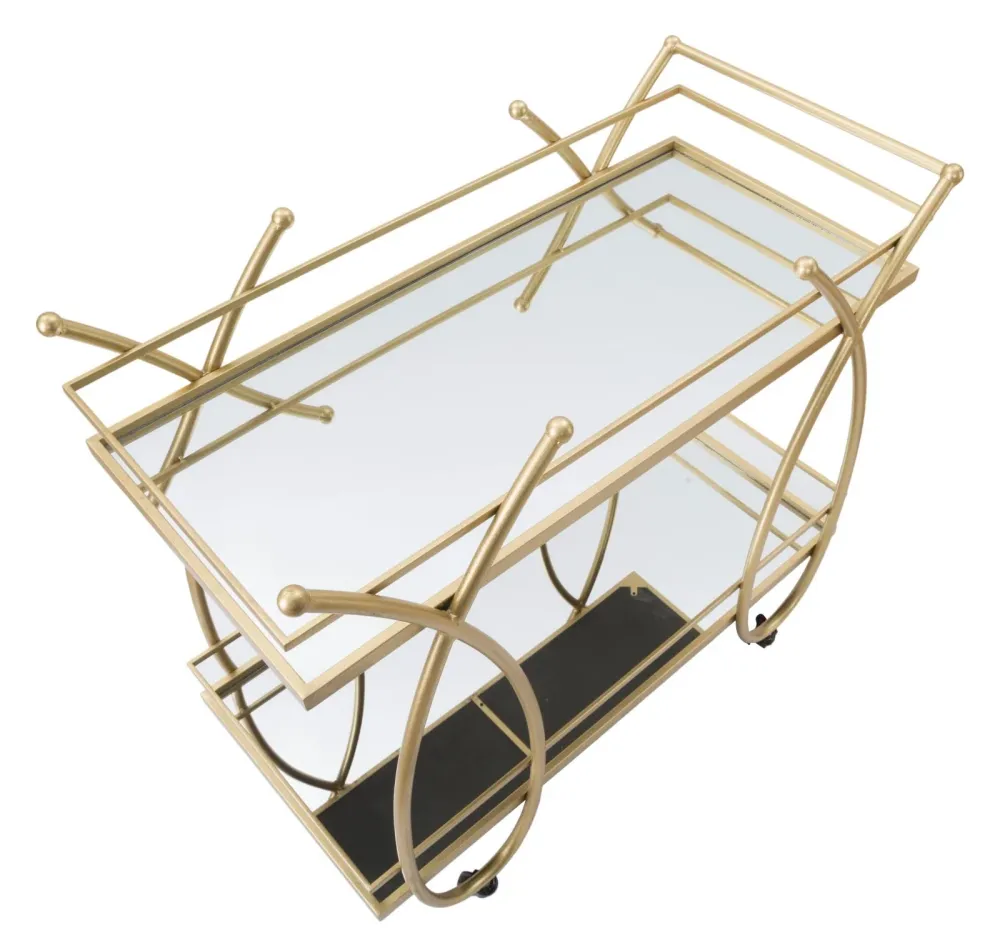 Carrello "Ribbon" struttura ferro color oro con ruote e 2 ripiani per interni