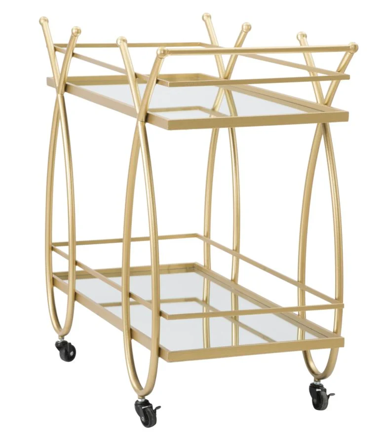 Carrello "Ribbon" struttura ferro color oro con ruote e 2 ripiani per interni