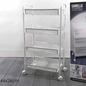 Carrello 4 ripiani con ruote 44x26x85cm bianco