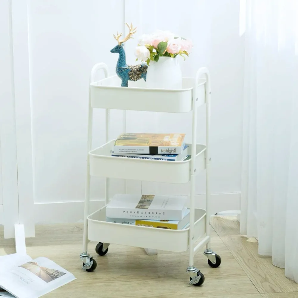 CARRELLO 3 RIPIANI C/RUOTE 42X29 H 78.5 CM Bianco