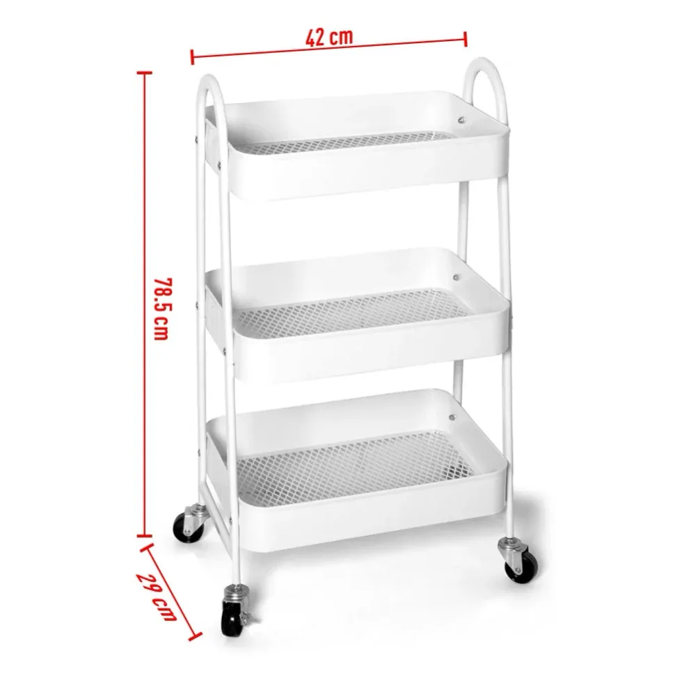 CARRELLO 3 RIPIANI C/RUOTE 42X29 H 78.5 CM Bianco