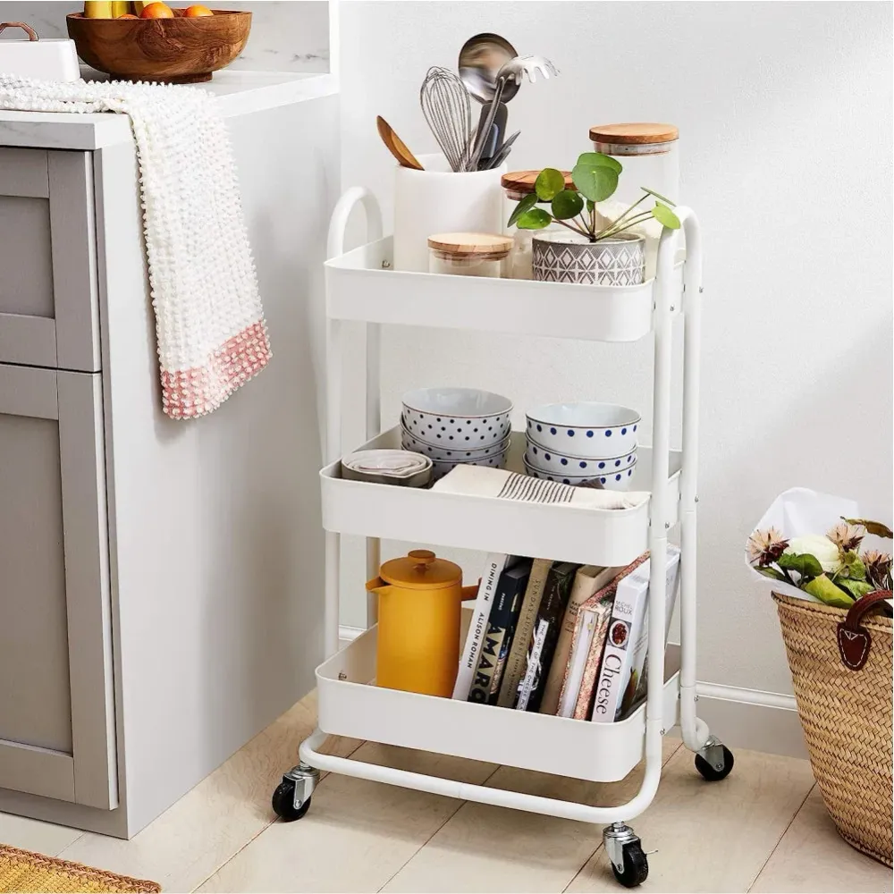 CARRELLO 3 RIPIANI C/RUOTE 42X29 H 78.5 CM Bianco