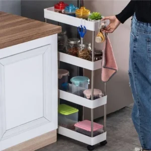 Carrello Salvaspazio Carrellino Slim Cucina Bagno Ripostiglio 3 Ripiani 4 Ruote