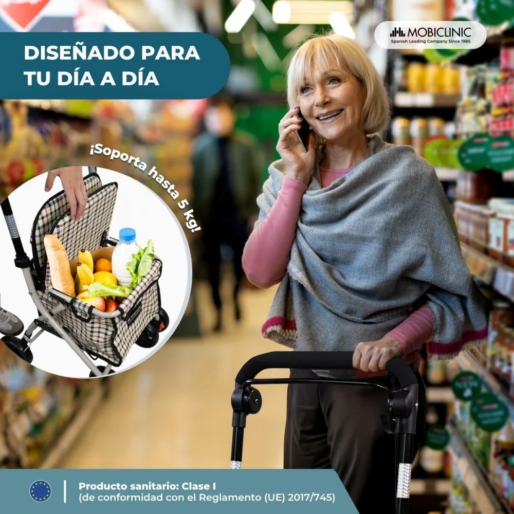 Carrello spesa deambulatore per anziani| 4 ruote | Pieghevole | Con borsa | Con freni| Con quadri| Coliseo | Mobiclinic