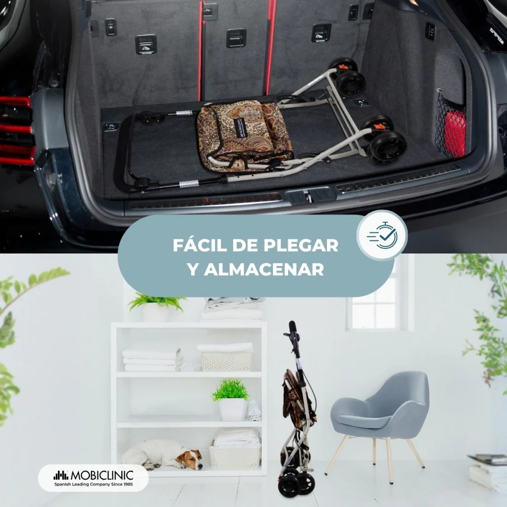 Carrello spesa deambulatore per anziani| 4 ruote | Pieghevole | Con borsa | Con freni| Con stampa | Coliseo | Mobiclinic