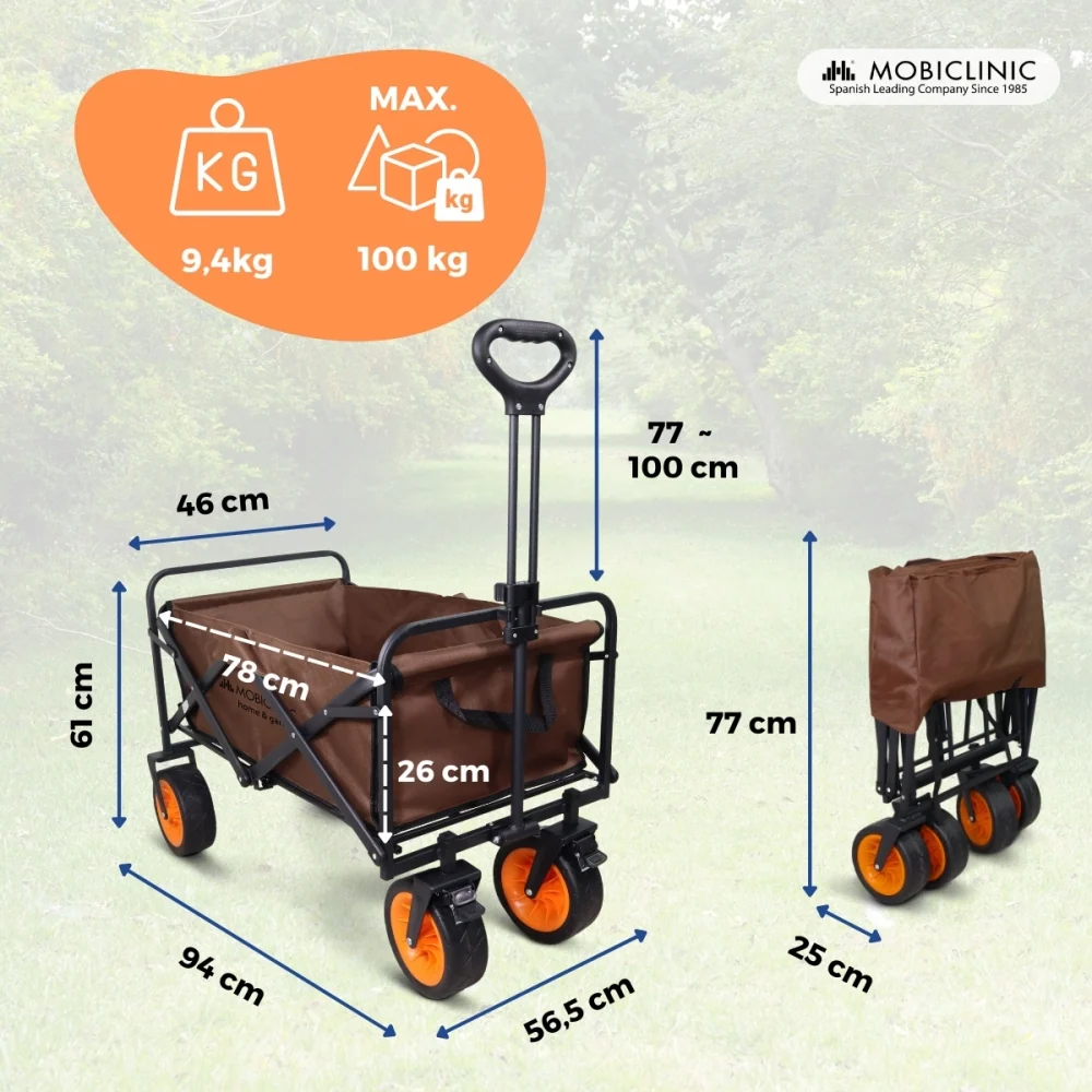 Carrello trasporto giardino spiaggia |Maniglia regolabile |94x56,5x77cm|Pieghevole |Ruote larghe 360° | Duna Pro Plus|Mobi...