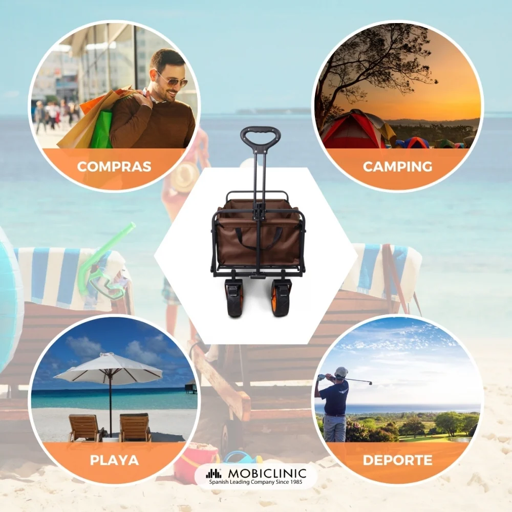 Carrello trasporto giardino spiaggia |Maniglia regolabile |94x56,5x77cm|Pieghevole |Ruote larghe 360° | Duna Pro Plus|Mobi...