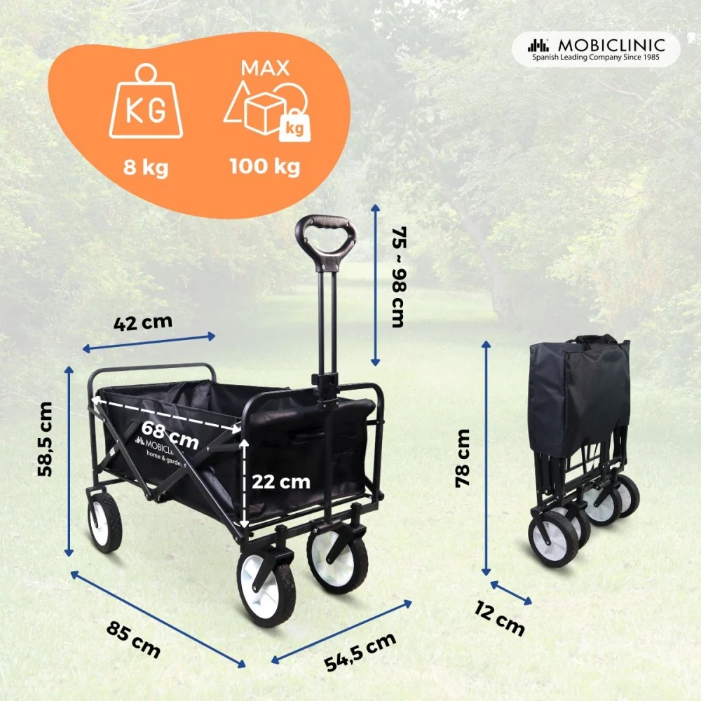 Carrello da trasporto spiaggia giardino | Maniglia regolabile | 85x54,5x75 cm | Pieghevole | Ruote 360° | Duna Pro | Mobic...