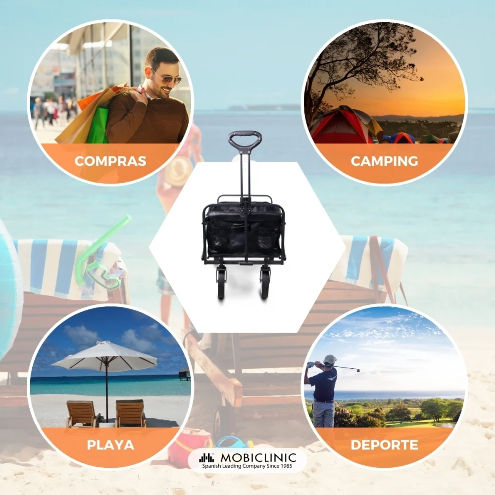 Carrello da trasporto spiaggia giardino | Maniglia regolabile | 85x54,5x75 cm | Pieghevole | Ruote 360° | Duna Pro | Mobic...