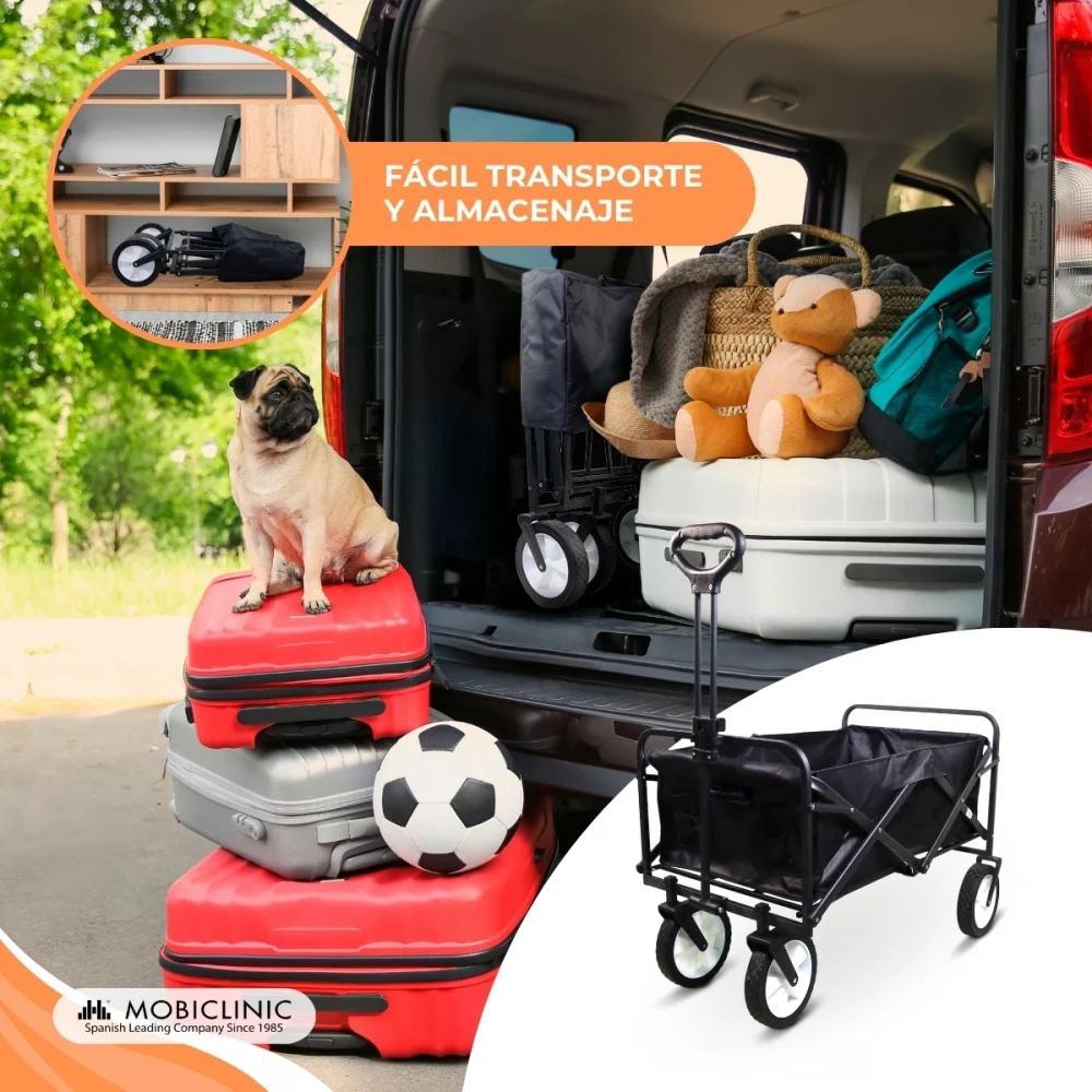 Carrello da trasporto spiaggia giardino | Maniglia regolabile | 85x54,5x75 cm | Pieghevole | Ruote 360° | Duna Pro | Mobic...