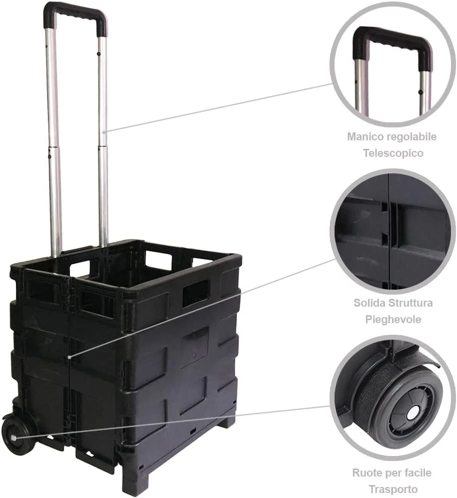 Carrello Trolley per Spesa Richiudibile Valigetta Manico Regolabile e 2 Ruote