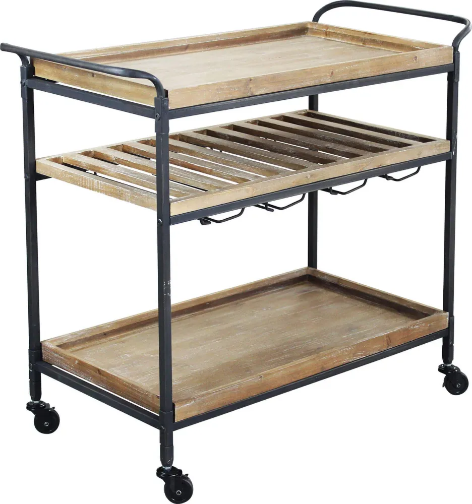 CARTY - carrello con ruote industrial legno e metallo Nero Milani Home