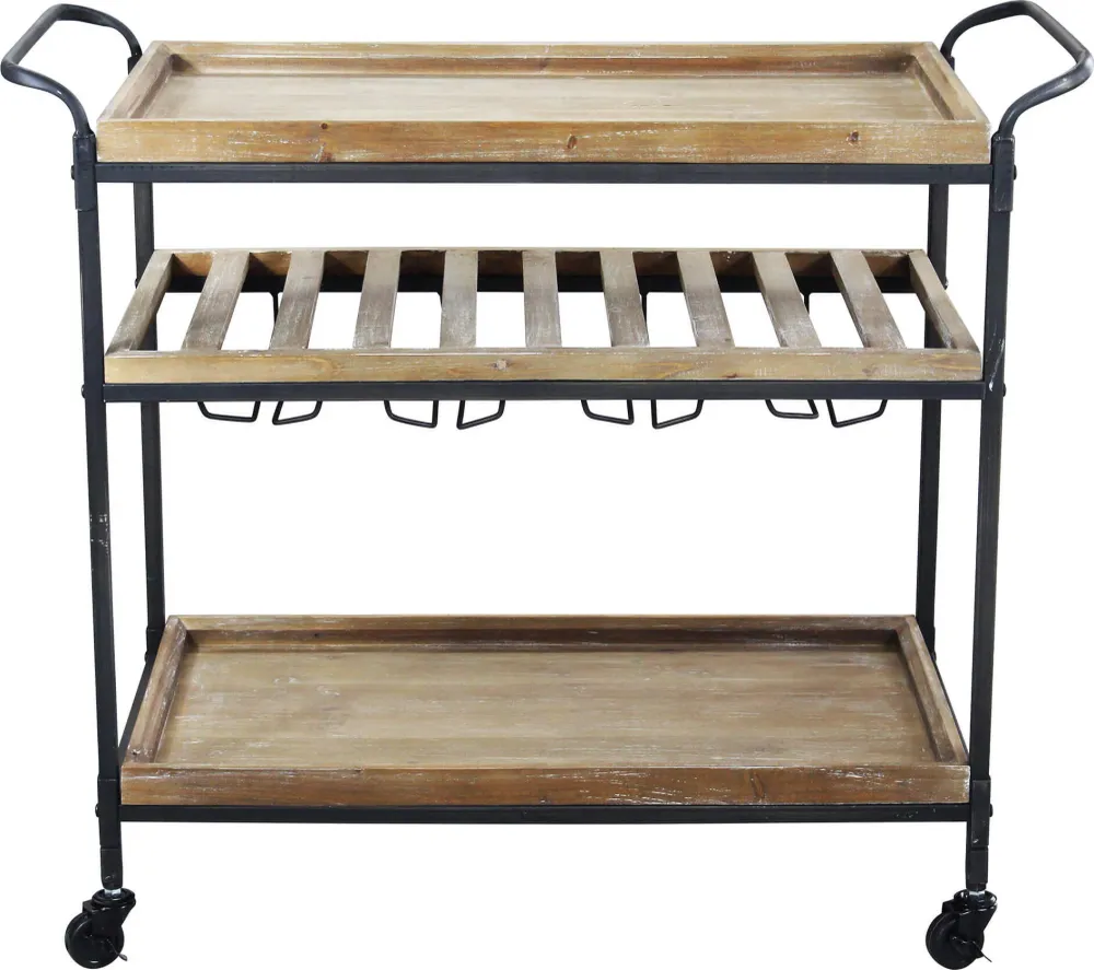 CARTY - carrello con ruote industrial legno e metallo Nero Milani Home