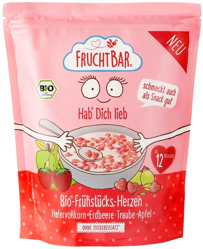 Colazione croccante di avena integrale con fragole, uva e mele oltre 12 mesi BIO 125 g FRUCHTBAR