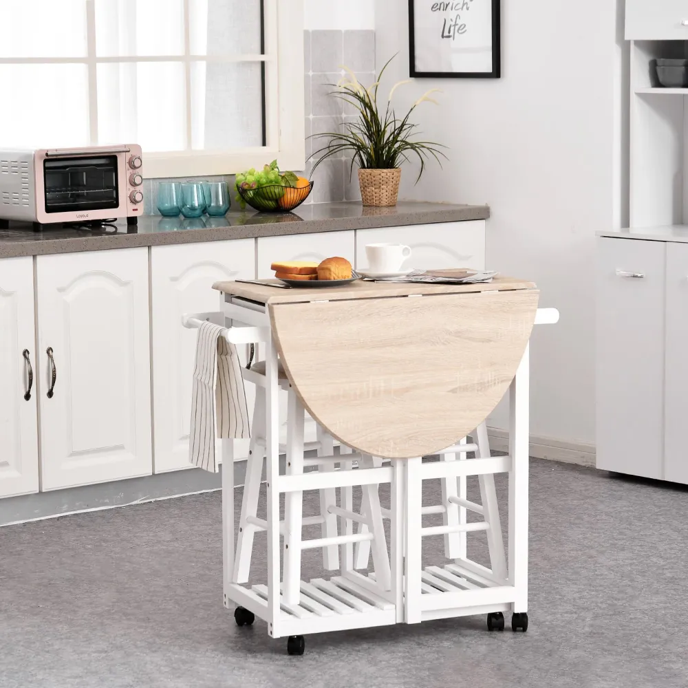 EASYCOMFORT Carrello da Cucina Pieghevole, Mobile da Cucina Salvaspazio con 2 Sgabelli 2 Cassetti 5 Ruote (Rotazione 360°)...