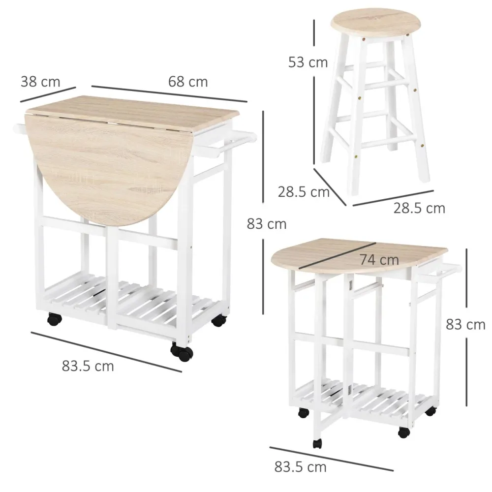 EASYCOMFORT Carrello da Cucina Pieghevole, Mobile da Cucina Salvaspazio con 2 Sgabelli 2 Cassetti 5 Ruote (Rotazione 360°)...