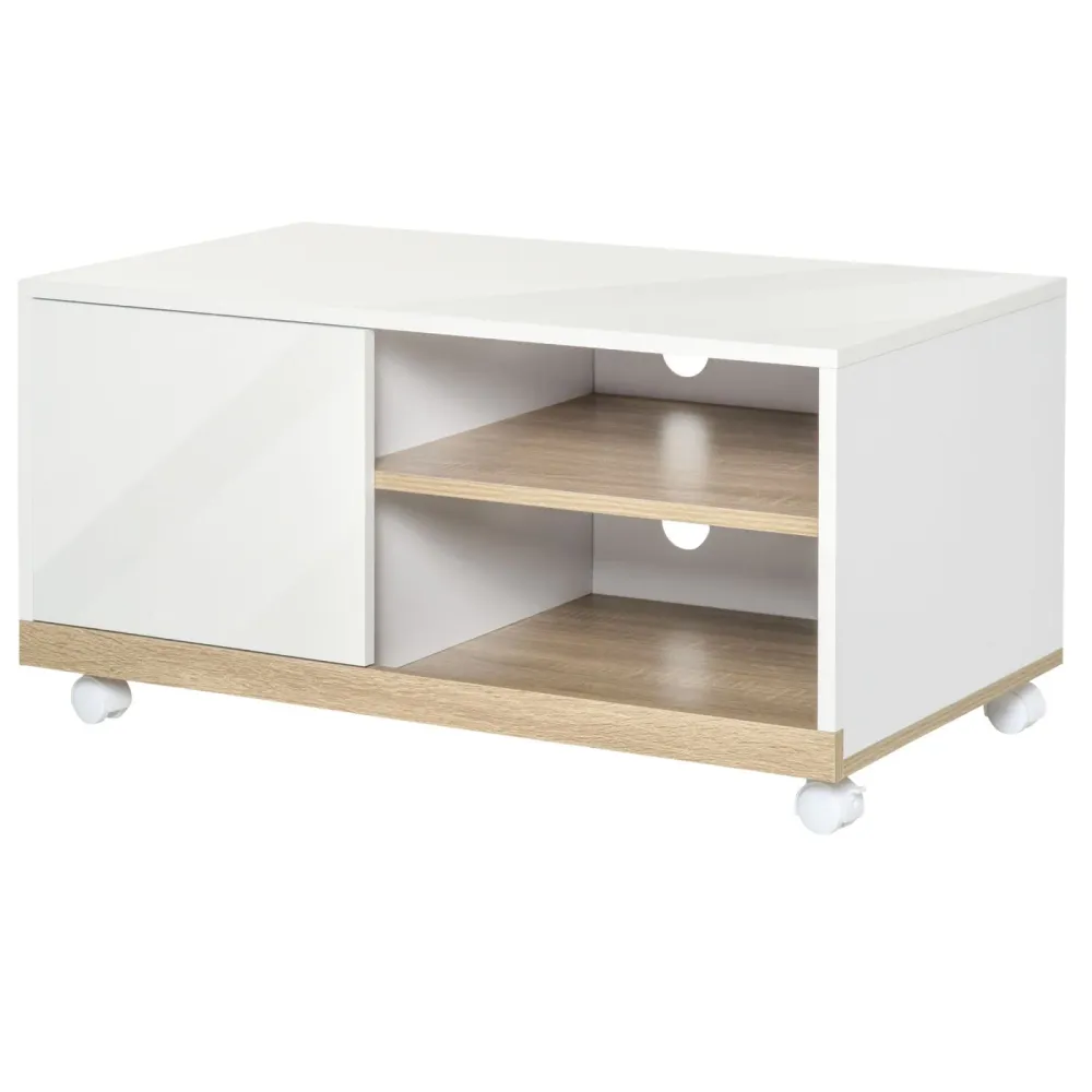 EASYCOMFORT Carrello Porta TV con 1 Anta e Vani Aperti, Mobile per TV fino 42'' con Ruote, 80x45x39.5cm