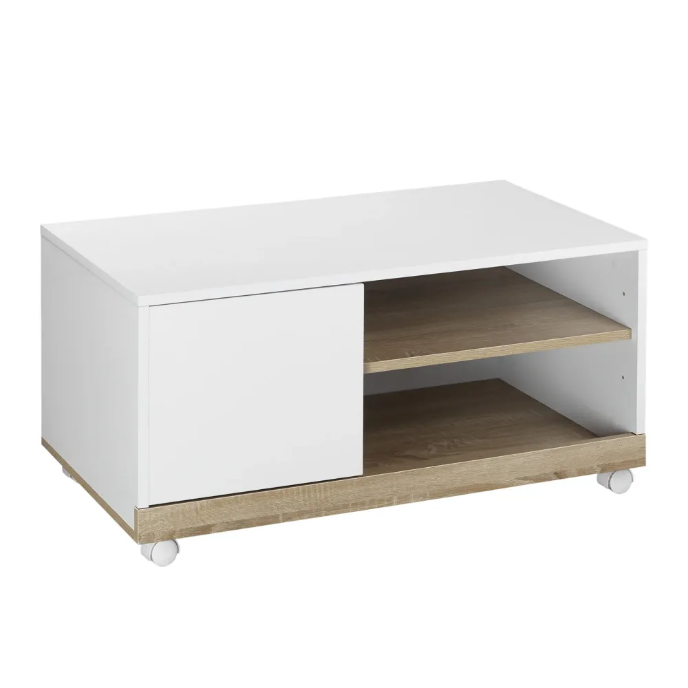 EASYCOMFORT Carrello Porta TV con 1 Anta e Vani Aperti, Mobile per TV fino 42'' con Ruote, 80x45x39.5cm