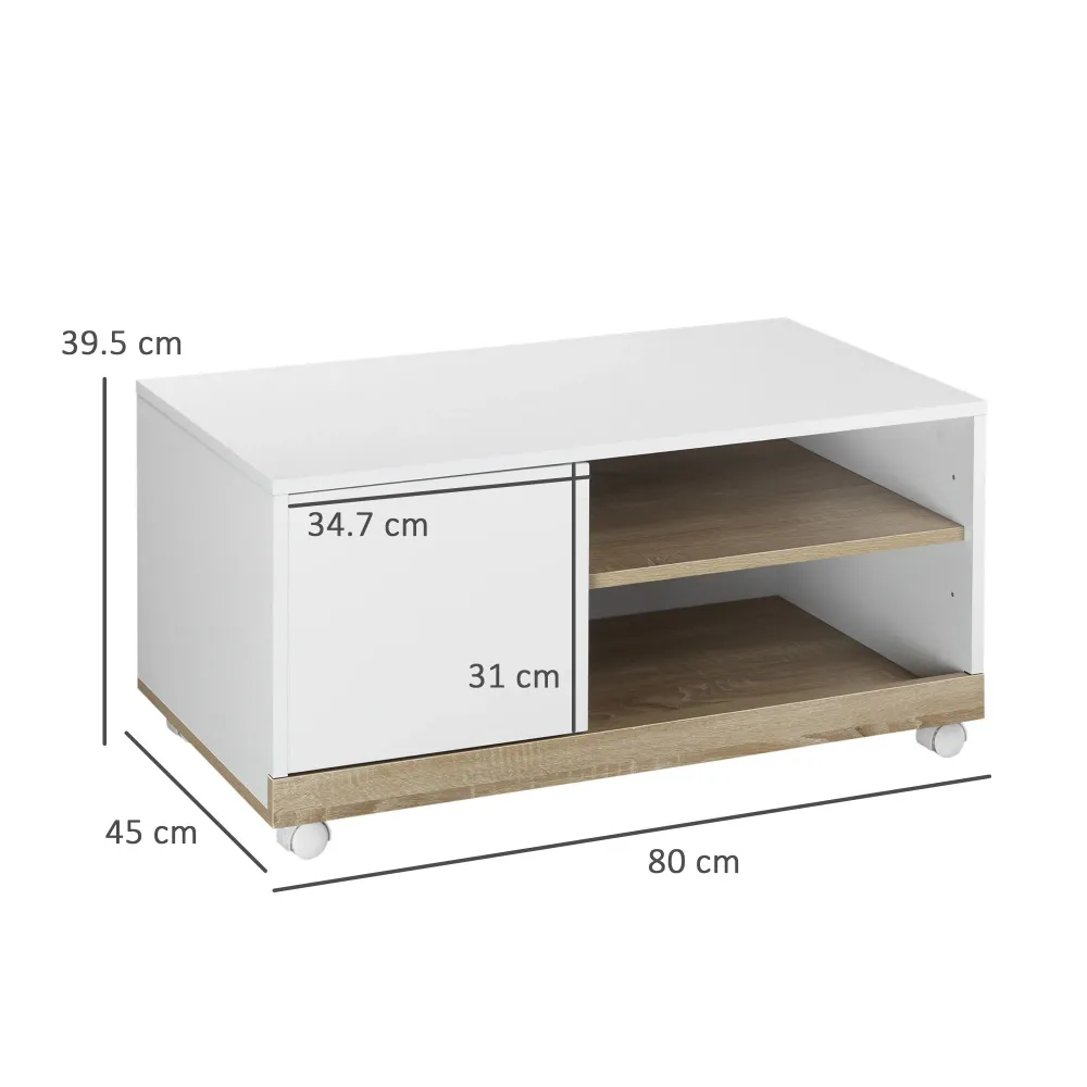 EASYCOMFORT Carrello Porta TV con 1 Anta e Vani Aperti, Mobile per TV fino 42'' con Ruote, 80x45x39.5cm