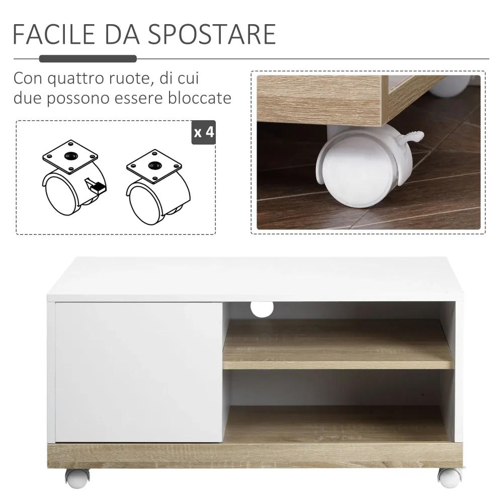 EASYCOMFORT Carrello Porta TV con 1 Anta e Vani Aperti, Mobile per TV fino 42'' con Ruote, 80x45x39.5cm
