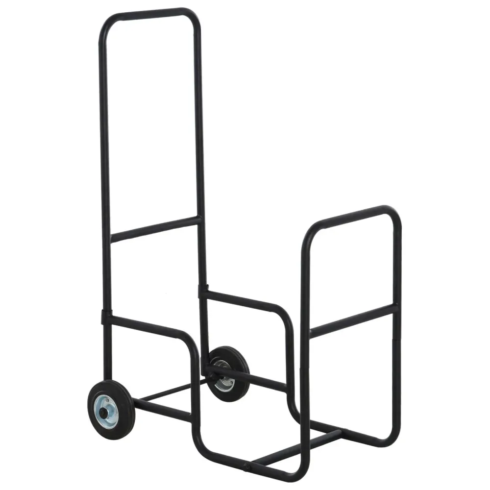 Easycomfort Carrello Portalegna Acciaio Nero con 2 Ruote per Interno ed Esterno, Max. 30kg, 56x40x90.5cm