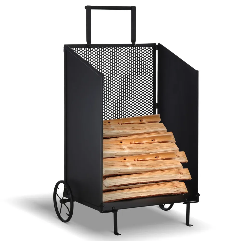 EASYCOMFORT Carrello Portalegna Ferro Nero con 2 Ruote per Interni o Esterni