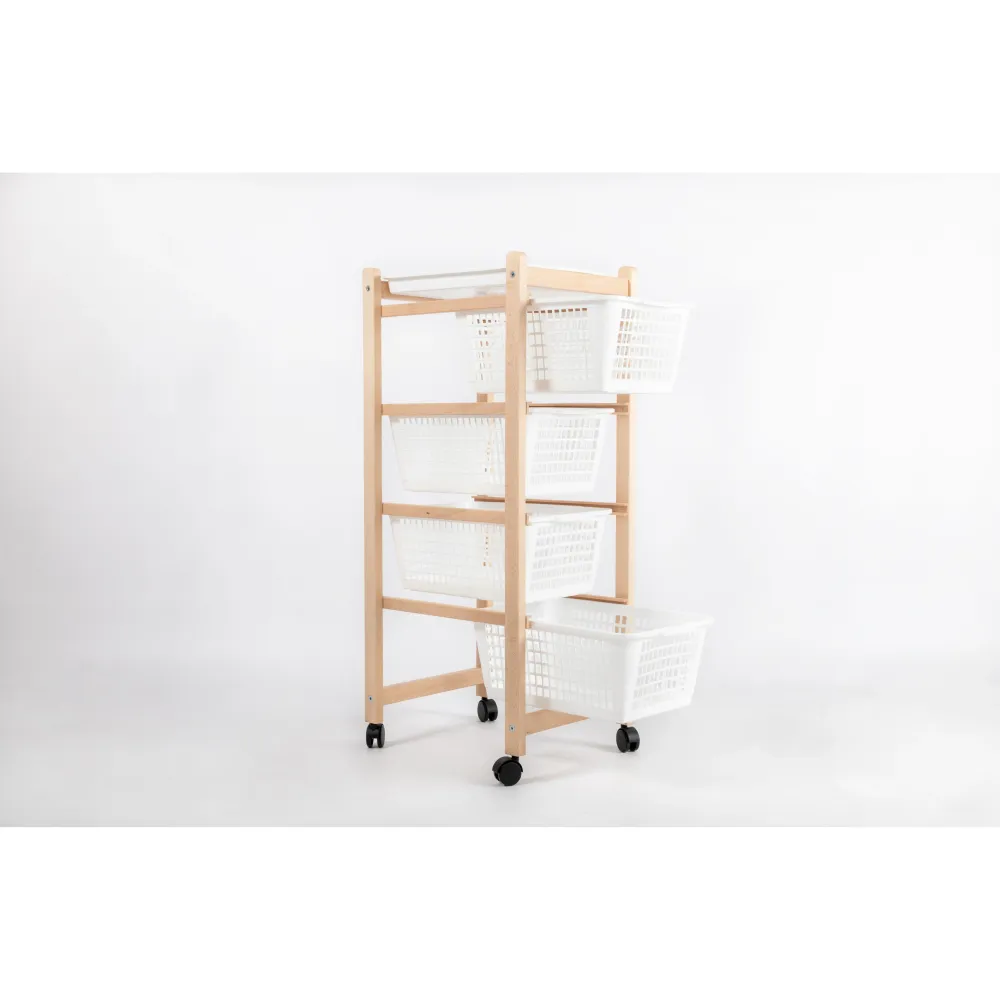 Inca Carrello Da Cucina Salvaspazio Legno Di Faggio Con 4 Ceste Colore Naturale