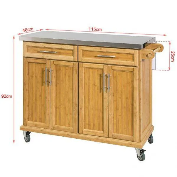 isola cucina | Carrello da cucina con piano di lavoro estensibile | mobiletto cucina bambù