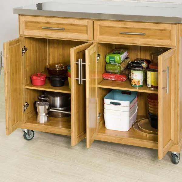 isola cucina | Carrello da cucina con piano di lavoro estensibile | mobiletto cucina bambù