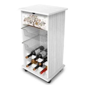 Linea tree white carrello bianco con porta bottiglie 40x45h.85cm