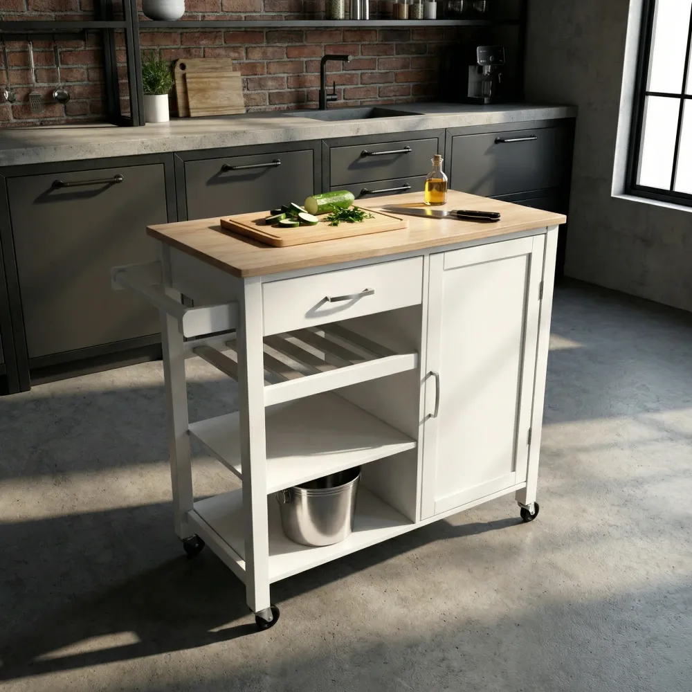 LuminaPrep XXL – carrello cucina compatto con piano effetto rovere 105,5 cm