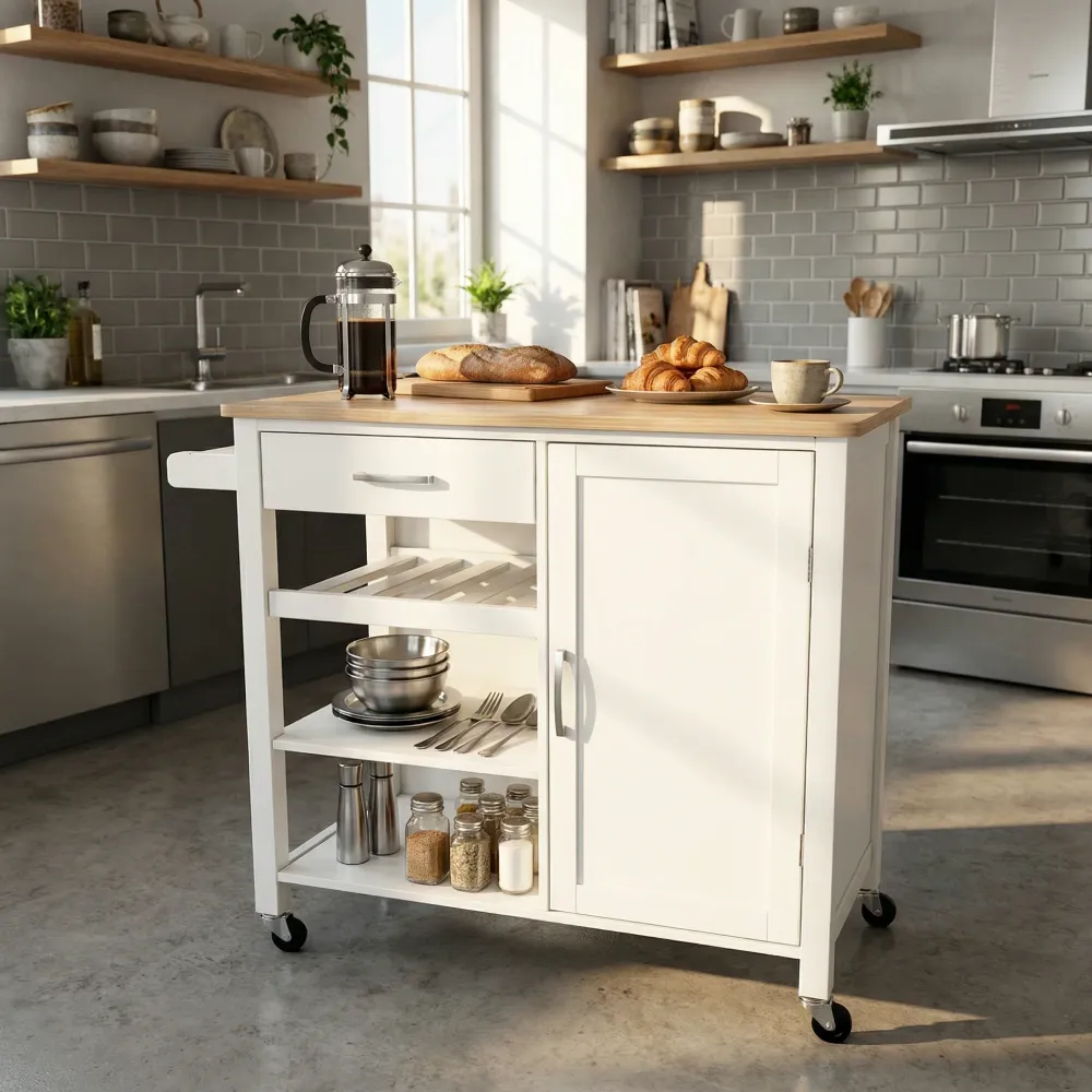 LuminaPrep XXL – carrello cucina compatto con piano effetto rovere 105,5 cm